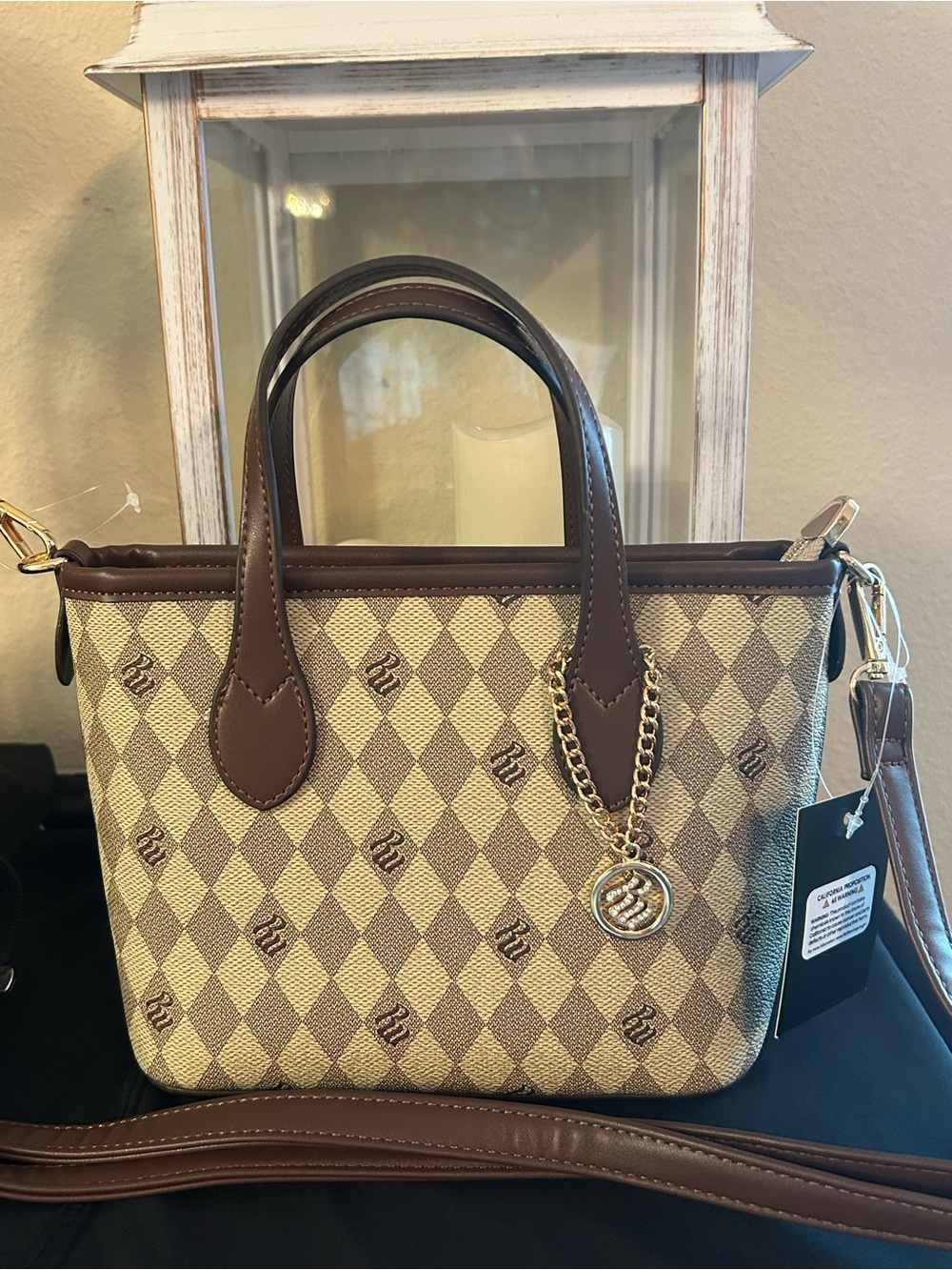 RocaWear Brown/cream tote Handbag with Gold Charm